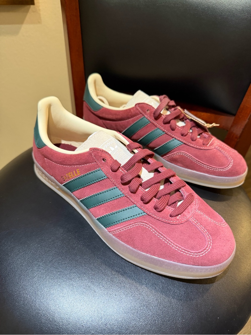 adidas Men’s Suede Sneakers in Rosewood with Green Stripes